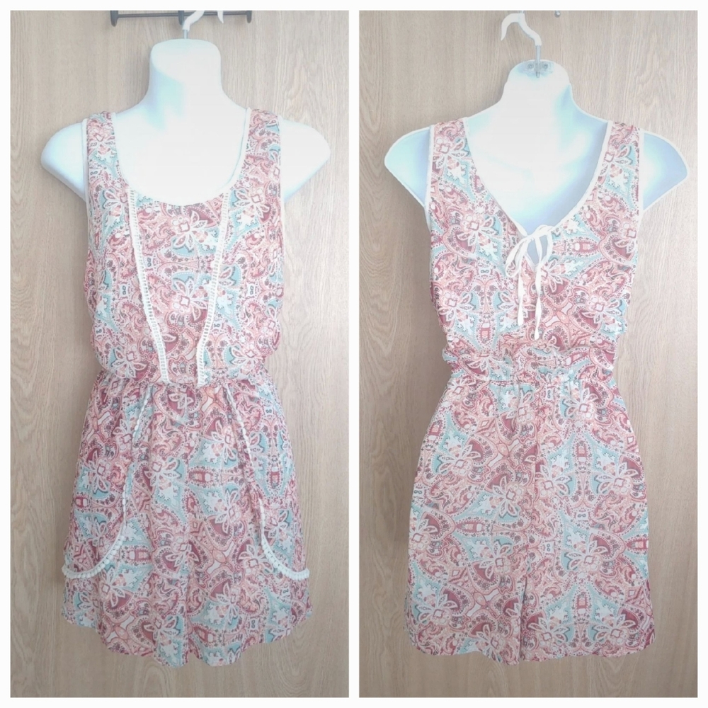 Cream Printed Sleeveless Romper